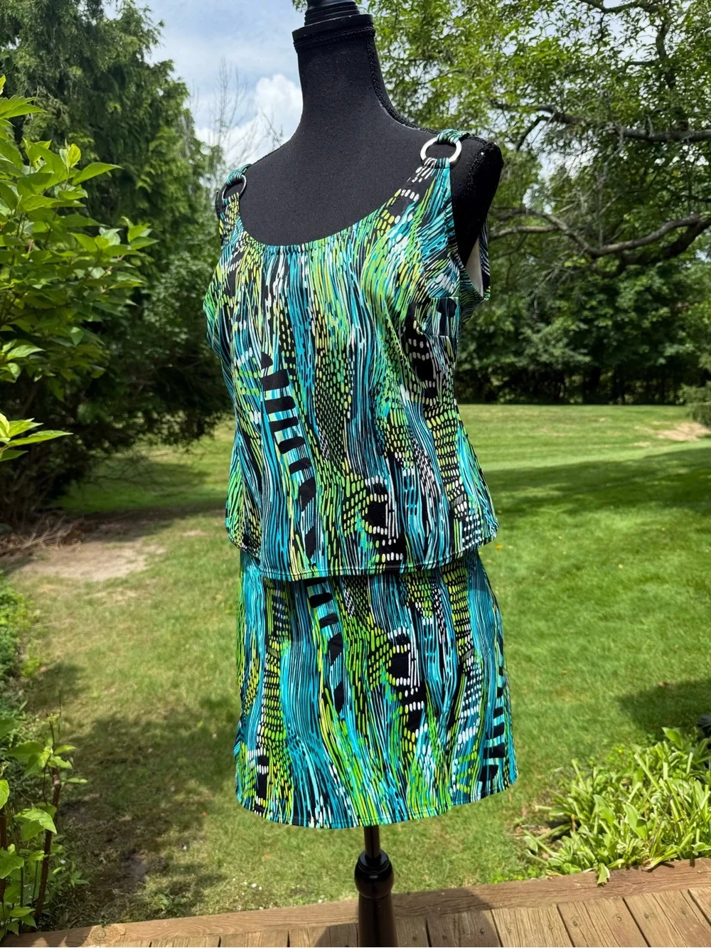 Vintage Tankini Bikini Set 2 Piece Swim Suit Size 10 Made in USA Green  Floral.